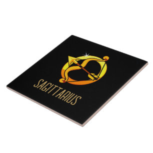 Brown and gold Sagittarius zodiac sign black Ceramic Tile