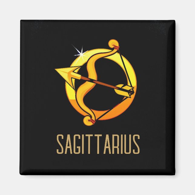 Brown and gold Sagittarius zodiac sign black Magnet (Front)