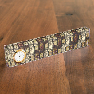 Brown and golden stain, carved rectangular pieces nameplate