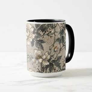 Brown and Gray Floral Design Mug