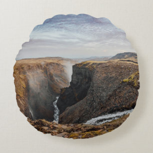 BROWN AND GRAY ROCKY MOUNTAIN UNDER GRAY CLOUDS ROUND CUSHION