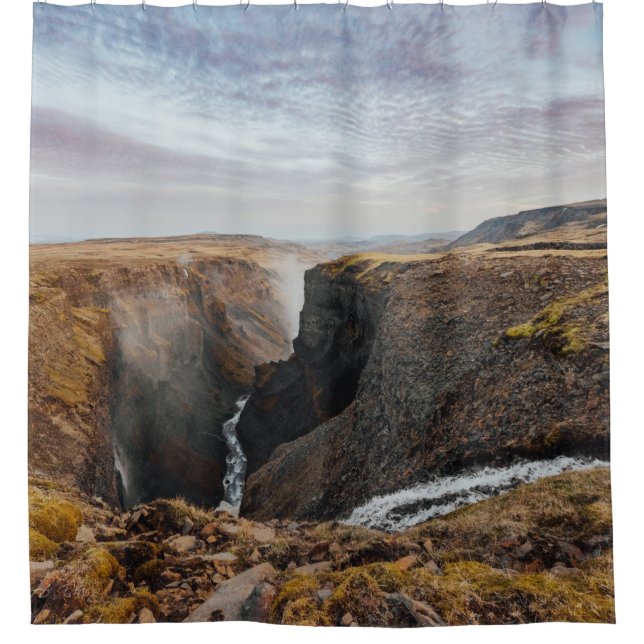 BROWN AND GRAY ROCKY MOUNTAIN UNDER GRAY CLOUDS SHOWER CURTAIN (Front)