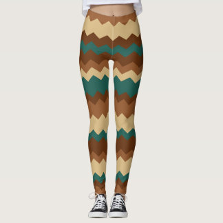 Brown and Green Autumn Zigzag Stripe Leggings