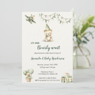 brown and green bear babyshower invitation