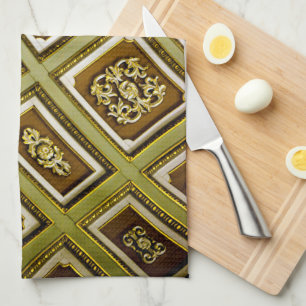 Brown and Green Cathedral Ceiling Tea Towel