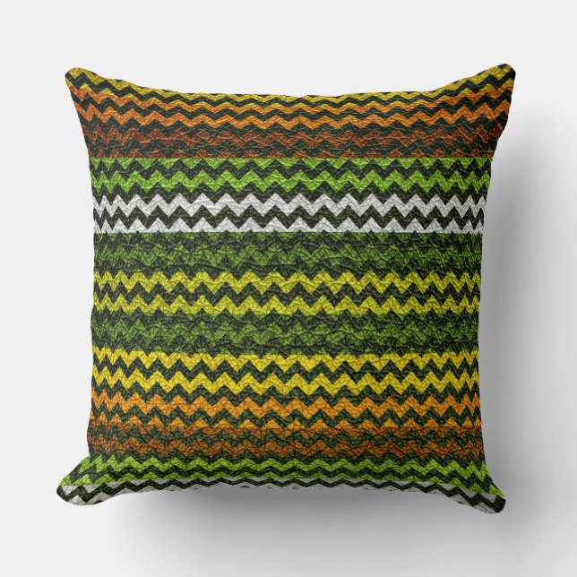 Brown and Green Chevron Stripes Pattern Cushion (Front)