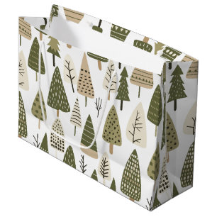 brown and green Christmas Trees Large Gift Bag