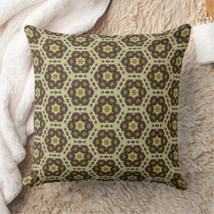 Brown and Green Flowers Kaleidoscope Pattern Cushion