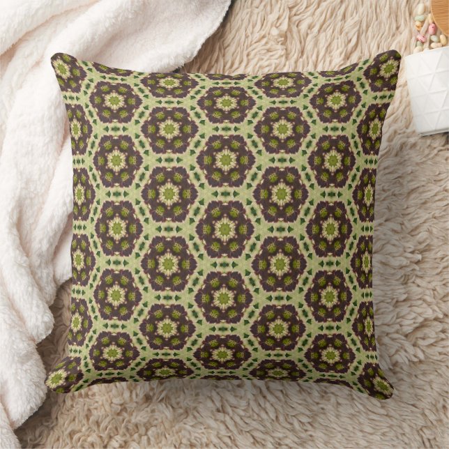 Brown and Green Flowers Kaleidoscope Pattern Cushion (Blanket)