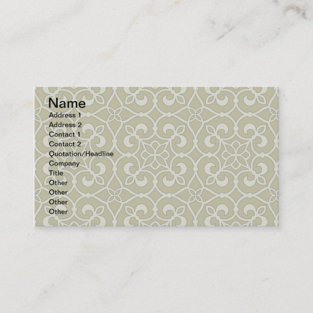 Brown and Green Moroccan Scroll Ornate Pattern Business Card (Front)