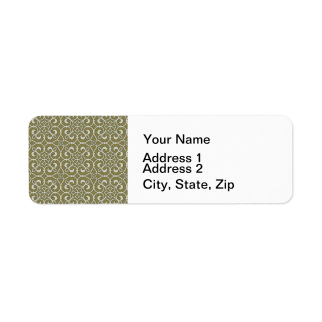 Brown and Green Moroccan Scroll Ornate Pattern Return Address Label (Front)