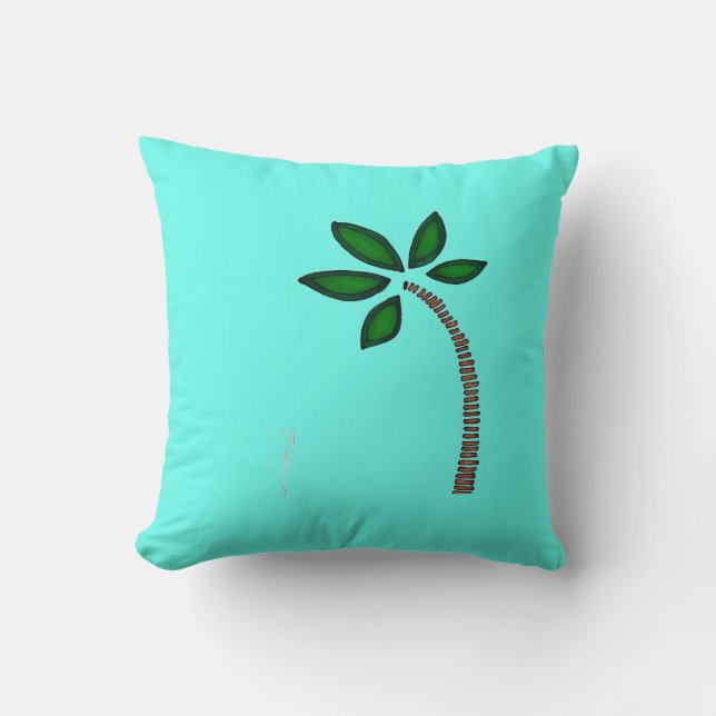 Brown and green palm tree drawing cushion (Front)
