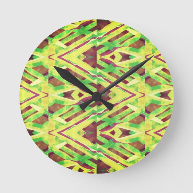 Brown and green pattern round clock (Front)