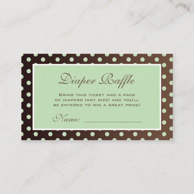 Brown and Green Polka Dot Diaper Raffle Ticket Enclosure Card (Front)