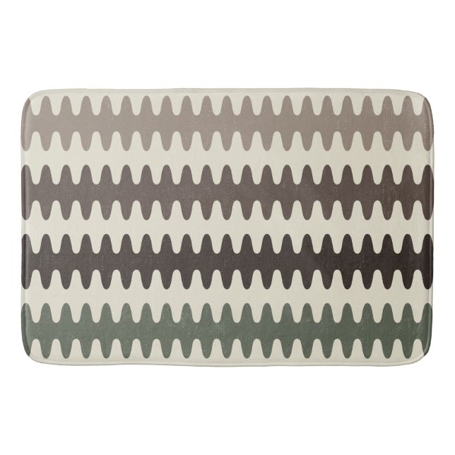 Brown and Green Retro Wavy Bath Mat (Front)