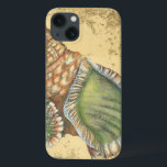 Brown and Green Seashell iPhone 13 Case<br><div class="desc">If you can't get to the beach today,  get this classic style image of this unique green and brown seashell today! This seashell by the ocean is surrounded by warm sand in this painting and would go great on any nautical products.</div>
