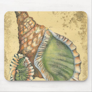 Brown and Green Seashell Mouse Pad