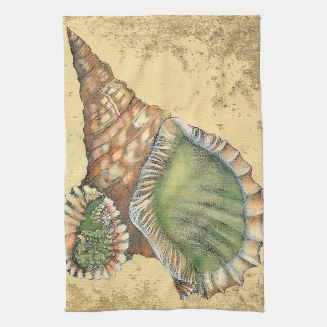 Brown and Green Seashell Tea Towel (Vertical)