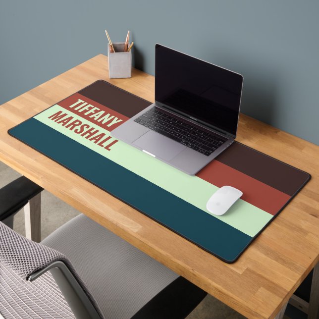 Brown and Green Stripes Pattern Personalised Desk Mat (Office 2)