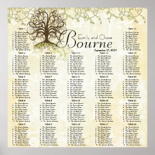 Brown and Green Swirl Tree Reception Seating Chart