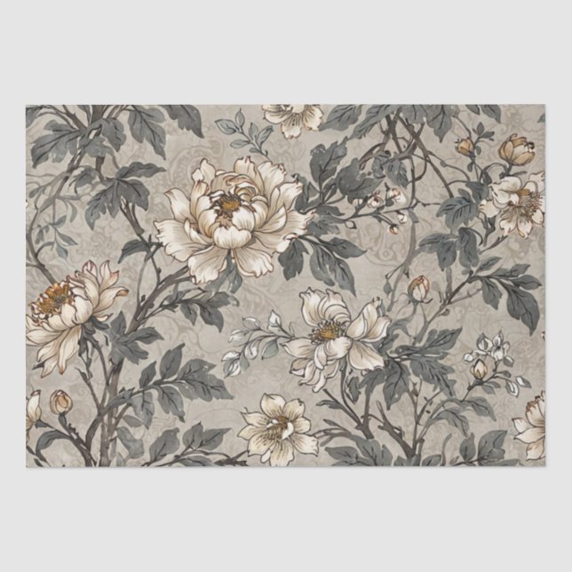 Brown And Grey Floral Design Tissue Paper (Front)