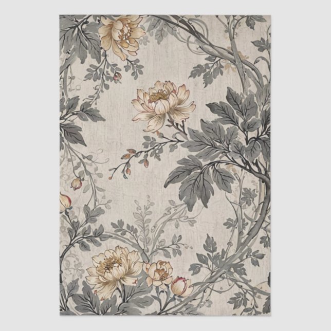 Brown And Grey Floral Design Tissue Paper (Front)
