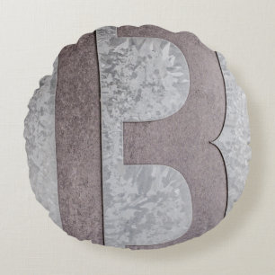 Brown and grey letter B artwork Round Cushion