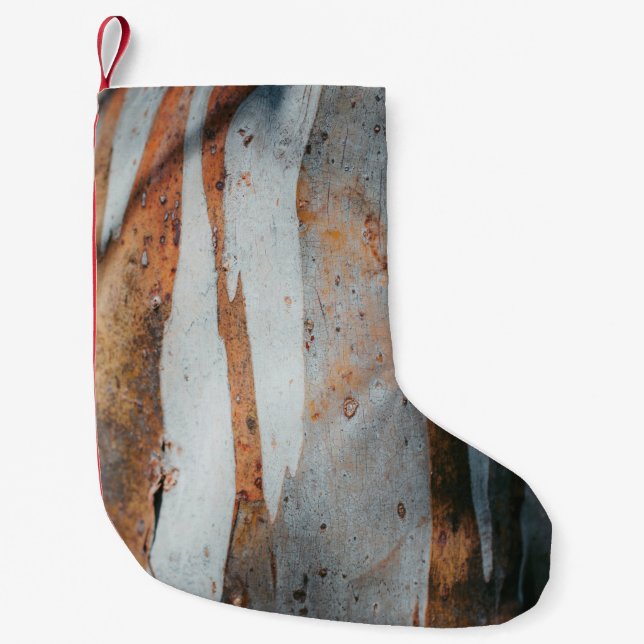 Brown and grey tree trunk small christmas stocking (Front)