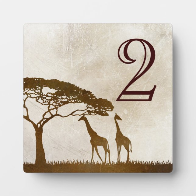 Brown and Ivory African Giraffe Table Number Plaque (Front)