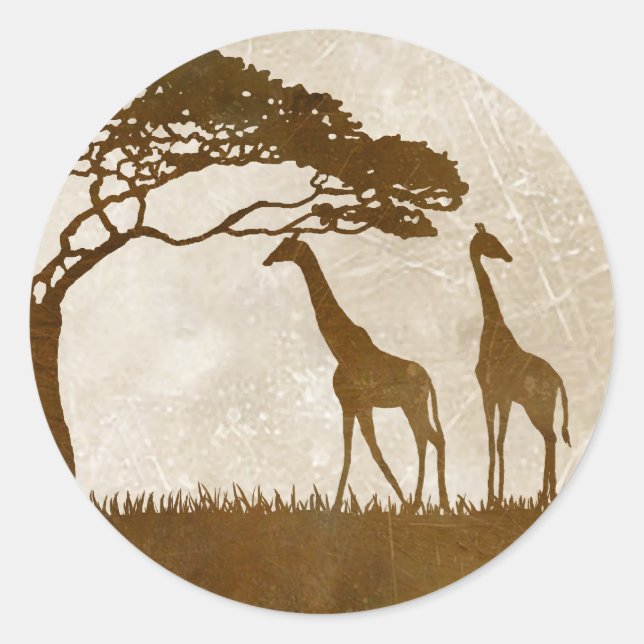 Brown and Ivory African Giraffe Wedding Classic Round Sticker (Front)