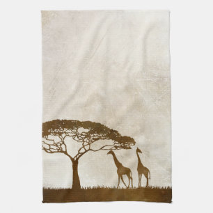 Brown and Ivory African Giraffe Wedding Tea Towel