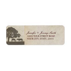 Brown and Ivory Vintage Horse Farm Wedding Return Address Label
