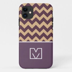 Brown and Lavender Chevron Zigzag. Custom Monogram iPhone 11 Case