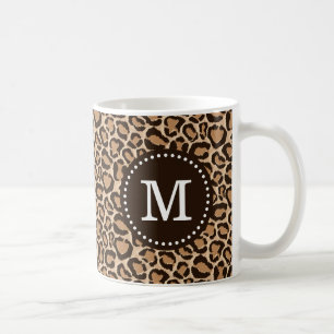 Brown and Leopard Print Custom Monogram Coffee Mug