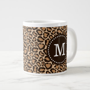 Brown and Leopard Print Custom Monogram Large Coffee Mug