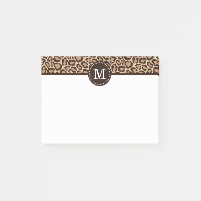 Brown and Leopard Print Custom Monogram Post-it Notes (Front)