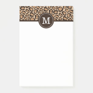Brown and Leopard Print Custom Monogram Post-it Notes