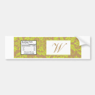 Brown and Lime Green Damask Water Bottle Label