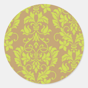 Brown and Lime Green Damask Wedding Envelope Seal