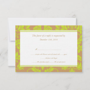 Brown and Lime Green Damask Wedding RSVP Cards