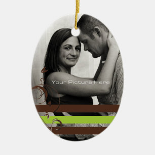 Brown and Lime Photo Engagement Ceramic Tree Decoration