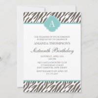 Brown and Mint Zebra Pattern Monogram