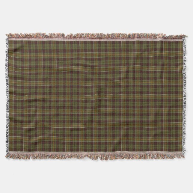 Brown and Moss Green Rustic Plaid Pattern Throw Blanket (Front)
