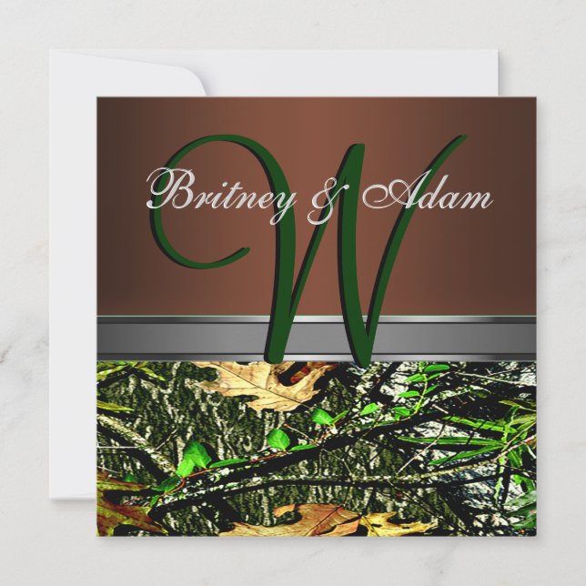 Brown and Mossy Green Camo Wedding Invitations (Front)