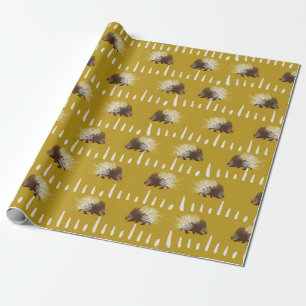 Brown and Mustard Porcupine Patterned Wrapping Paper