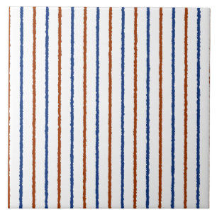 Brown and Navy Blue Stripes with Uneven Lines Ceramic Tile