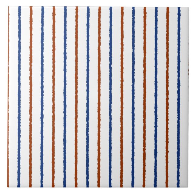 Brown and Navy Blue Stripes with Uneven Lines Ceramic Tile (Front)