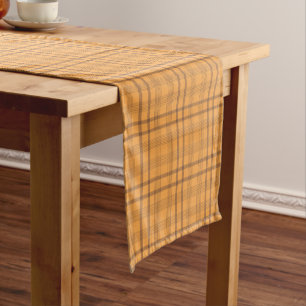 Brown and Ochre Tartan Pattern Table Runner