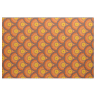brown and orange 70s style geometric ring pattern fabric