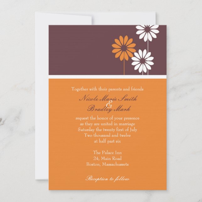 Brown and Orange Daisy Wedding Invitation (Front)